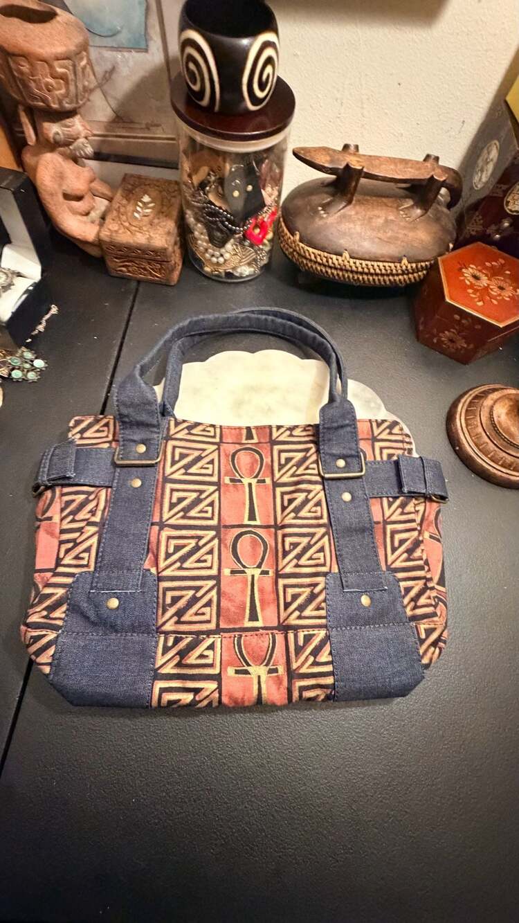 Ashro Denim and Ankh Print Tote Bag
